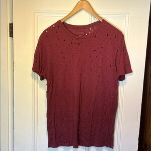 Barneys New York Maroon Distressed Short Sleeve Tee